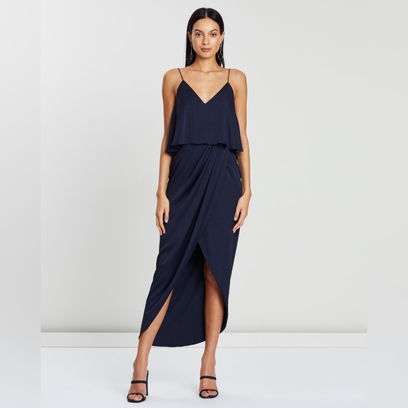 New 295$ Shona Joy Women's Size 2 sapphire Blue V-Neck Luxe Cocktail Fri… - Picture 2 of 6